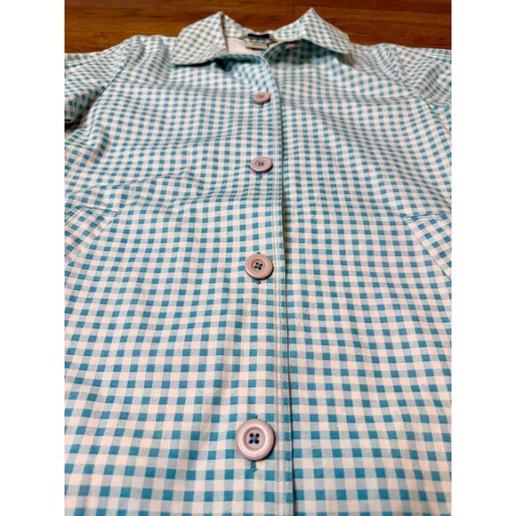 LL Bean Women’s Mackintosh Jacket – Petite SMALL - Marine Aqua/Raincoat Gingham - Picture 4 of 12